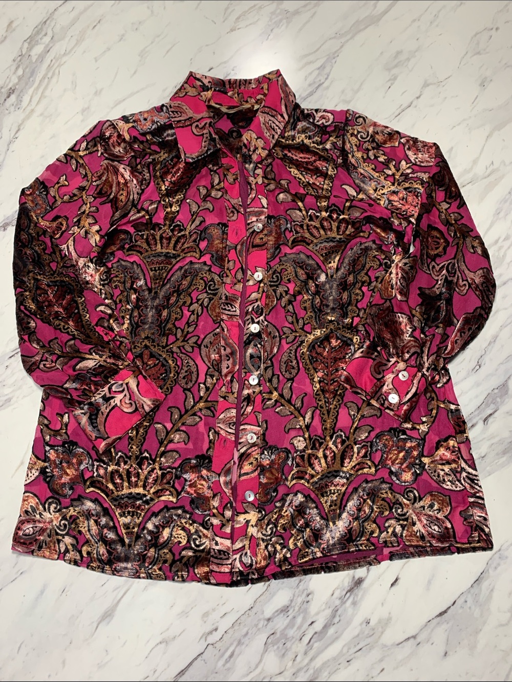 Soft Surroundings Women's Button-Down Shirt in Magenta Paisley